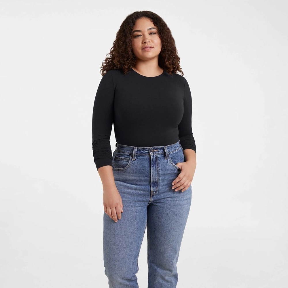 Nuuds Black Crewneck Long Sleeve Bodysuit Size Large